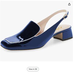 YDN Blue Square Toe Block Low Heels Slingback Formal Loafer Dressy Shoes Pump